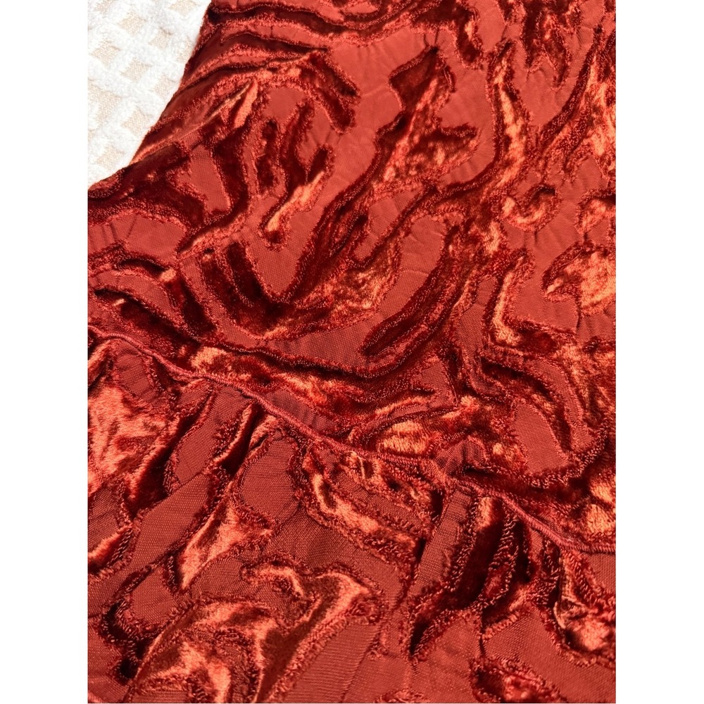 Vintage DKNY Rust Orange Devoré Velvet Ruffle Hem Midi Skirt M 90s Minimalist - Picture 5 of 6